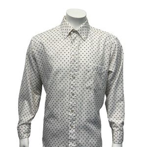Vintage 80s Montgomery Ward White Brown Polyester Retro Men's Dress Shirt XL